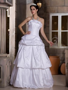 Elegant Strapless Floor-length Taffeta Pick-ups Wedding Dress
