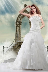 A Line Court Train Appliques Wedding Dress With Strapless