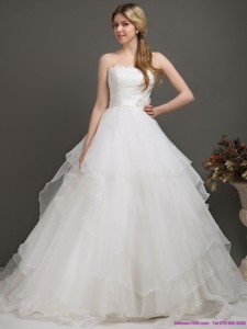 The Most Popular White Wedding Dress With Brush Train And Sash