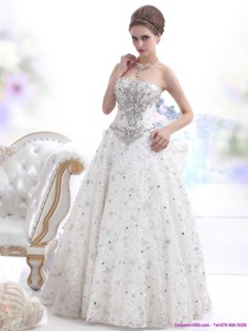 Pretty Strapless Bownot White Wedding Dress With Rhinestones