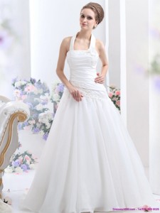 Modest Halter Top Wedding Dress With Ruching