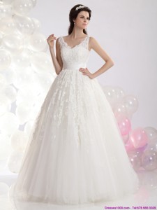 Classical A Line Lace Wedding Dress With Floor-length