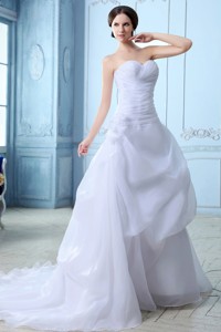 Beautiful Sweetheart Court Train Organza Ruch Wedding Dress