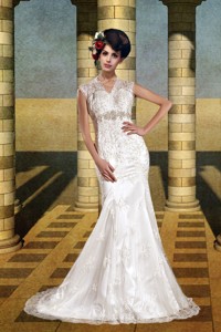 The Most Popular Mermaid Court Train Wedding Dress with Beading 