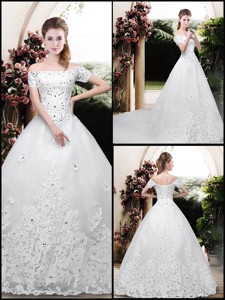 Perfect Off The Shoulder Appliques Wedding Dress With Cap Sleeves