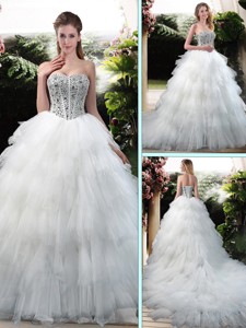 Latest Beading And Ruffles Wedding Dress With Court Train