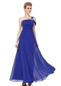 Beautiful Beaded One Shoulder Prom Dress In Blue