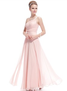 Fashionable Beaded Side Zipper Prom Dress In Baby Pink