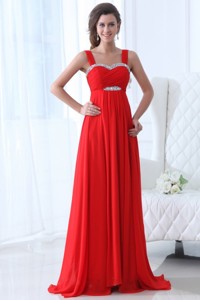 Elegant Empire Straps Beading Chiffon Red Prom Dress