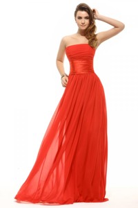 Empire Orange Red Strapless Ruching Floor-length Prom Dress