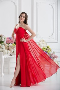 Sweetheart Empire Ruching Chiffon Prom Dress in Red