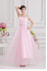 Baby Pink Straps Empire Tulle with Beading Prom Dress