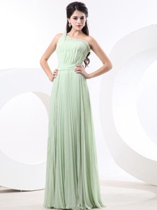 Apple Green Empire Prom Dress With Pleat Chiffon One Shoulder Custom Made