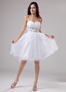 Beaded Decorate Waist Knee-length Organza Sweetheart Prom Dress