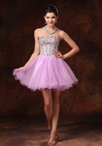 Lavender Beaded Short Tulle Backless Prom Gowns Custom Made Hottes