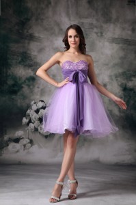 Custom Made Lilac Sweetheart Mini-length Organza Beading Prom Homecoming Dress