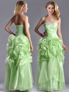 Classical Beaded and Bubble Organza Prom Dress in Yellow Green