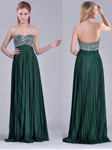 Popular Brush Train Beaded Bust and Pleated Prom Dress in Hunter Green