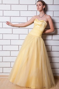 Gold Sweetheart Prom Dress Tulle And Taffeta Ruch Floor-length
