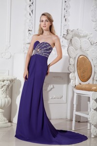 Purple Color Sweetheart Prom Dress with Elegant Beading