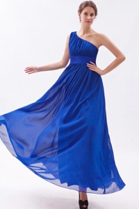 Royal Blue Chiffon Beading Prom Dress Empire One Shoulder Floor-length