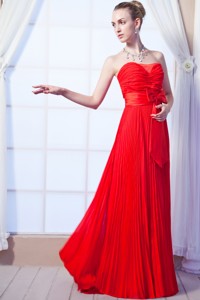 Red Empire Strapless Prom Dress with Ruches Floor-length
