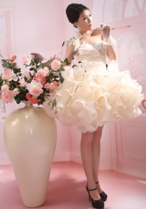 One Shoulder Ruffles Organza Column / Sheath Champagne Mini-length Prom Dress