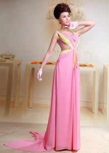 Baby Pink Beaded Chiffon Prom Dress With Watteau Train In Sandy Bedfordshire