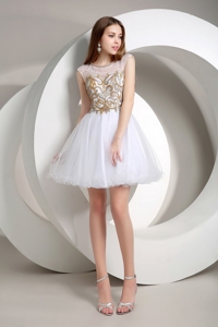 Popular A Line Beaded Mini Length Prom Dress In White