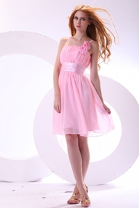 Pretty Straps Knee-length Chiffon Sashes Pink Prom Dress