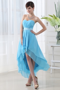 Baby Blue Chiffon High-low Sweatheart Dress Prom With Belt