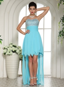 Aqua Blue Beaded Sweetheart High-low Prom Dress For Custom Made In Starkville