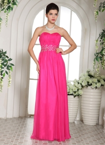 Custom Made Column Hot Pink Sweetheart Prom Celebrity Dress With Ruch and Beading