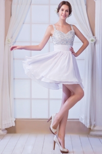 White Straps Mini-length Chiffon Beading Cocktail Dress