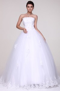 Strapless Ball Gown Lace Appliques Floor-length Wedding Dress 