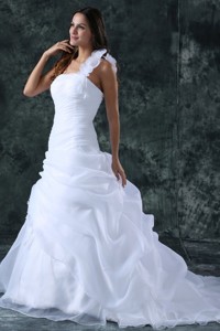 Elegant Organza Brush Train Zipper Up Wedding Dress With Ruching