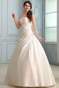 Strapless Floor-length Beading Lace Up Wedding Dress In Champagne