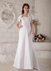 Modest Princess Strapless Court Train Satin Wedding Dress