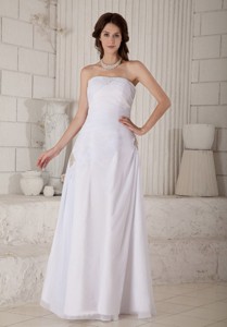 Simple Column Strapless Floor-length Chiffon Beading and Ruch Wedding Dress 