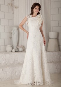 Lovely Column Brush Train Lace Wedding Dress 