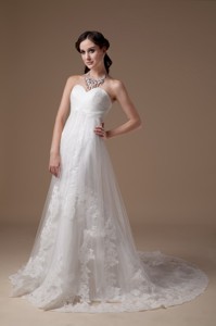 Popular Sweetheart Brushtraintulle Lace Wedding Dress
