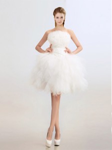 Artistic Beaded And Ruffles Wedding Dress With Knee Length
