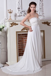 The Brand New Empire Strapless Court Train Chiffon Embroidery with Beading Prom Dress 