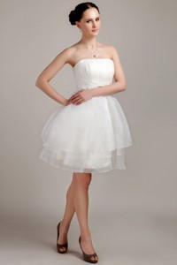 White Princess Strapless Mini-length Organza Beading And Ruch Short Wedding Dress
