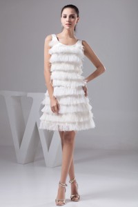 Scoop Mini-length Wedding Dress With Beading And Feather Decoration