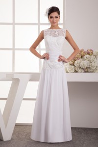 Lace Scoop Claps Handle Wedding Dress Decorated with Ruched Sash 