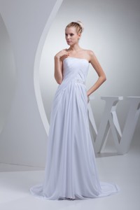 Empire Strapless Sweep Train Wedding Gowns with Beading Decorated Belt 