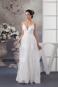 Spaghetti Straps Lace Decoration Wedding Dress With The Back Out