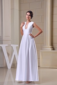 U-neck Ankle-length Sheath Wedding Dress in White For Destination Wedding 