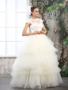 Perfect White Wedding Dress With Ruffled Layers And Lace
